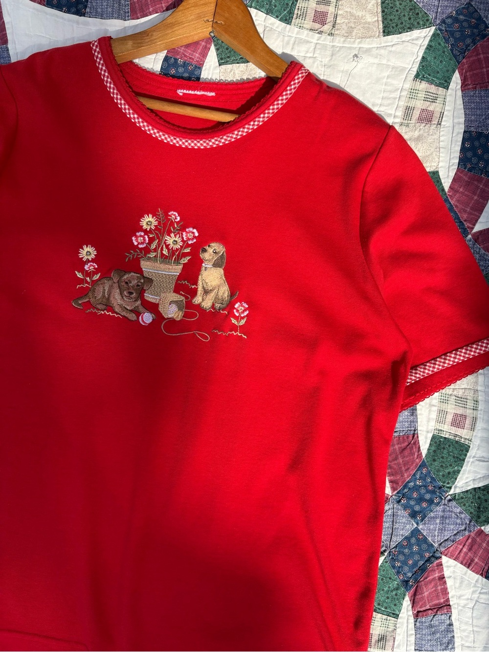 Vintage Puppy Embroidery Graphic Tee TShirt 2X Plus Size 90s Y2K Cottagecore